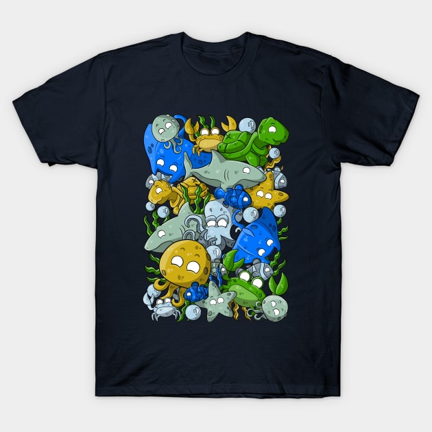 Sea creatures doodles T-Shirt by MerchBeastStudio